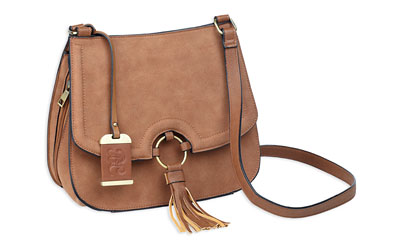 BULLDOG CROSS BODY PURSE CAMEL SUEDE