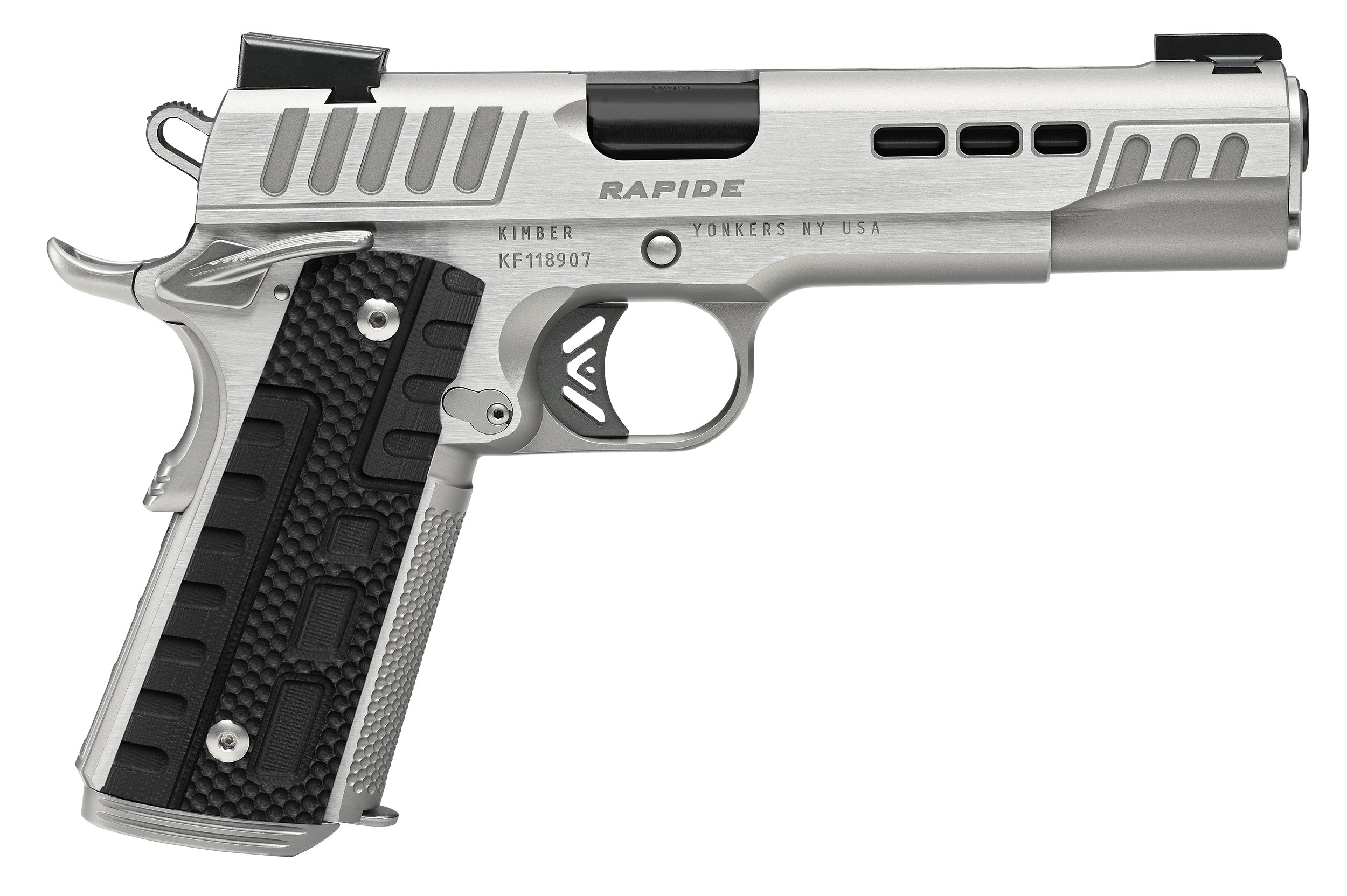 Kimber Mfg.,inc 3000427 Rapide Frost 45 ACP 8+1 5″ Black DLC Stainless Steel Barrel, Kimpro II Silver Lightening Cut/Serrated Stainless Steel Slide & Frame w/Beavertail, Black G10 Grip