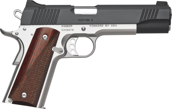 Kimber Mfg.,inc 3200334 Custom II Two-Tone 9mm 9+1 5″ Front Serrations Steel Slide Brush Polished Smooth/Checkered Rosewood Grip