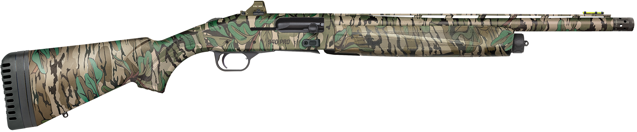 Mossberg 85169 940 Pro Turkey 12 Gauge 4+1 3″ 18.50″, Mossy Oak Greenleaf, Optic Cut Rec, Self-Draining Synthetic Stock with Adj. Shims, HiViz CompSight Fiber Optic Sight, Includes Holosun Red Dot