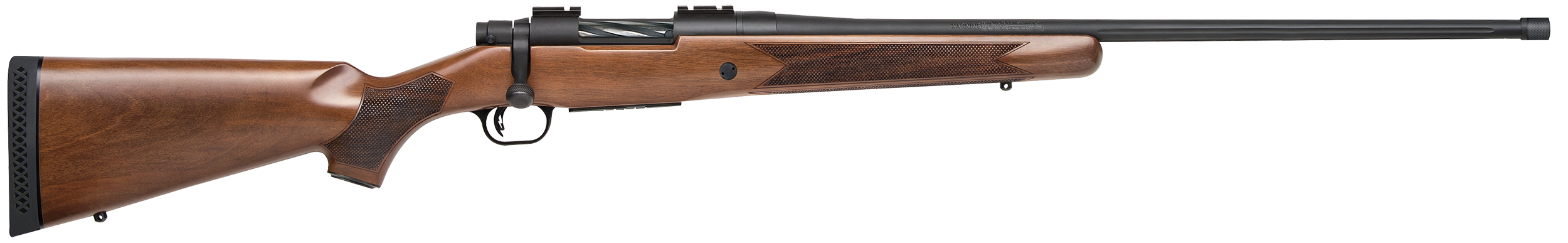 Mossberg 28236 Patriot  6.5 PRC 4+1 24″ Matte Blued Fluted Threaded Barrel, Matte Blued Drilled & Tapped Receiver, Fixed Walnut Stock