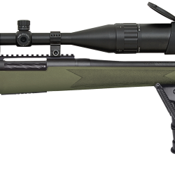 Mossberg 28122 Patriot Night Train 300 Win Mag Caliber with 3+1 Capacity, 24″ Barrel, Matte Blued Metal Finish, OD Green Stock Right Hand Includes 6-24x50mm Scope & Bipod