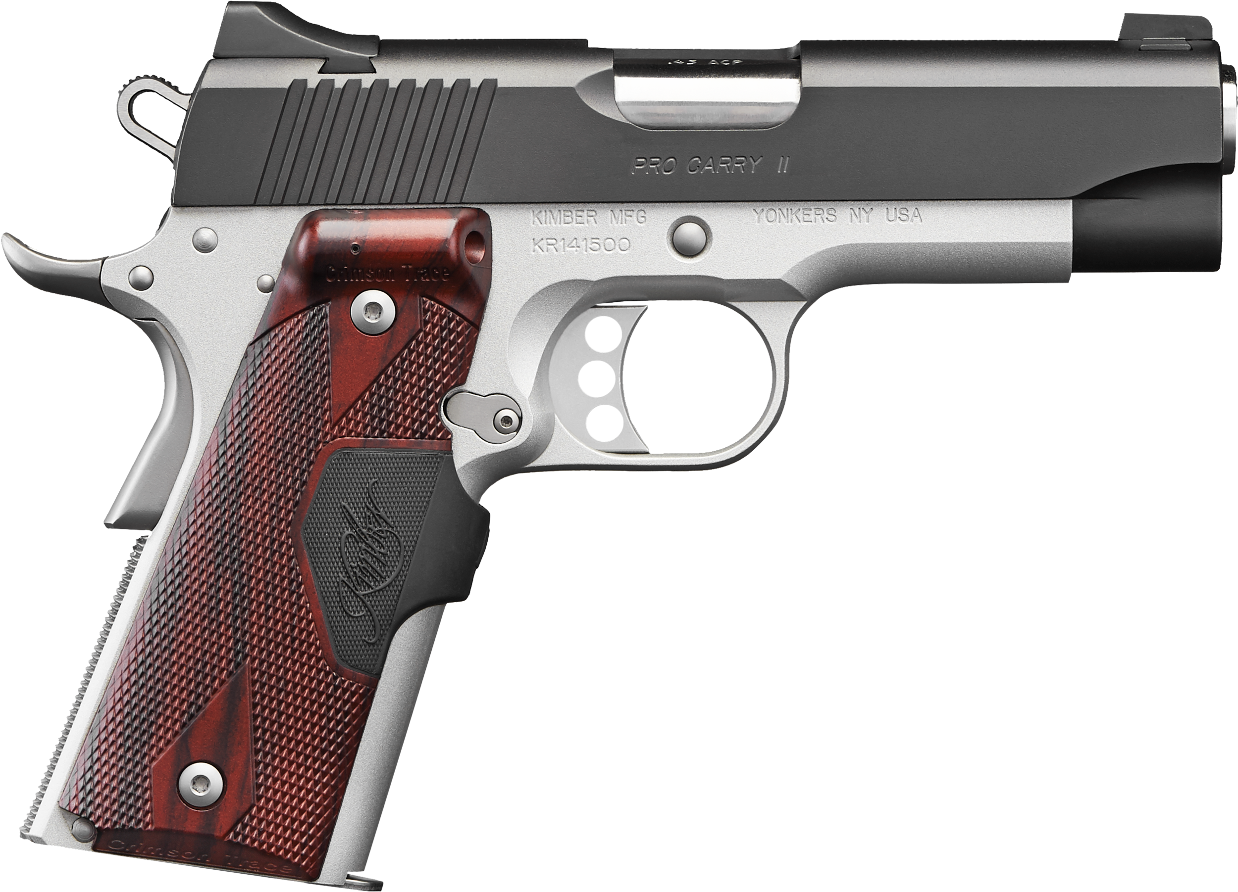 Kimber Mfg, Inc 3200333 Pro Carry II  9mm Luger 9+1 4″ Stainless Match Grade Barrel, Matte Black Brushed Serrated Steel Slide, Satin Silver Aluminum Frame w/Beavertail, Rosewood Grip