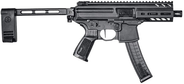 Sig Sauer PMPX4B9 MPX K  9mm Luger Caliber with 4.50″ Barrel, 30+1 Capacity, Black Hard Coat Anodized Metal Finish, Folding Pivoting Contour Brace Stock & Black Polymer Grip Right Hand