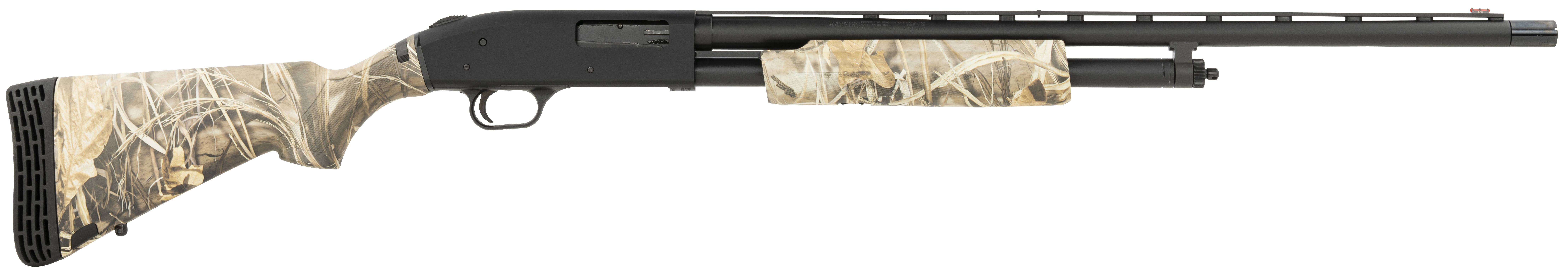 Mossberg 54321 500  20 Gauge 5+1 24″ Vent Rib Barrel, Black Parkerized Barrel/Receiver, Realtree Max-4 Flex Stock, Fiber Optic Sight, Manual Safety