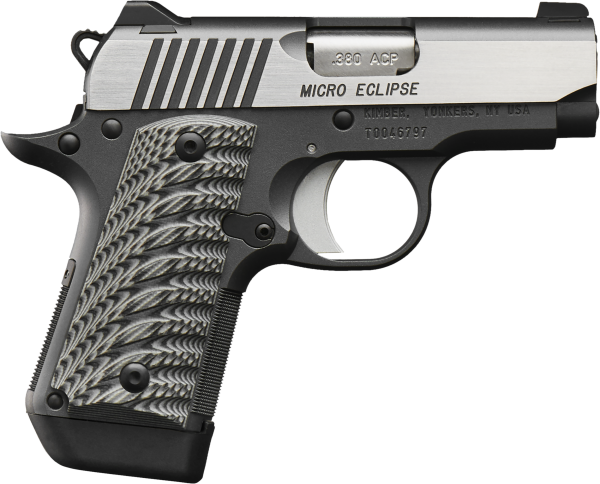 Kimber Mfg, Inc 3300188 Micro Eclipse 380 ACP 7+1 2.75″ Stainless Match Grade Barrel, KimPro II Black Serrated Stainless Steel Slide, Charcoal Gray Aluminum Frame w/Beavertail, G10 Grip
