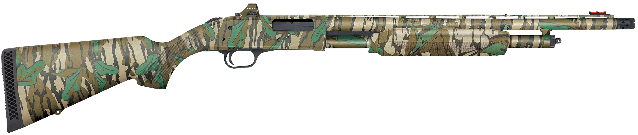 Mossberg 54342 500 Turkey 20 Gauge 5+1 3″ 20″, Mossy Oak Greenleaf, Optic Cut Rec, Synthetic Furniture, Fiber Optic Front Sight, X-Factor Ported Choke, Includes Holosun Red Dot