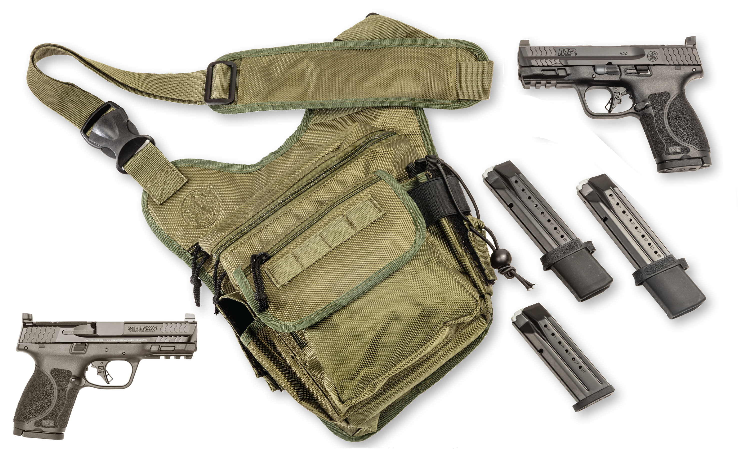 Smith & Wesson 13928 M&P M2.0 Compact Bug Out Bundle 9mm Luger 15+1(2)/23+1(2) 4″, Black, Polymer Frame With Picatinny Rail, Optic Cut Slide, Includes Bug Out Bag (No Manual Safety)