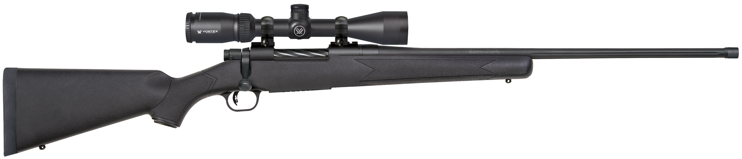 Mossberg 28249 Patriot w/Optic 7mm PRC 3+1 24″ Matte Blued Threaded Barrel, Matte Blued Drilled & Tapped Receiver, Fixed Black Synthetic Stock, Vortex Crossfire II 3-9x40mm
