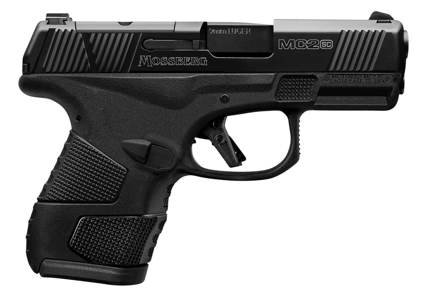 Mossberg 89046 MC2sc Sub-Compact 9mm Luger Caliber with 3.40″ Barrel, 10+1 Capacity, Matte Black Finish Frame, Serrated/Optic Cut Black DLC Stainless Steel Slide & Aggressive Textured Polymer Grip