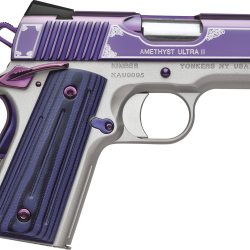 Kimber Mfg, Inc 3200319 Ultra II  9mm Luger 8+1 3″ Stainless Match Grade Barrel, Engraved Purple Amethyst PVD Serrated Stainless Steel Slide, Satin Silver Aluminum Frame w/Beavertail, G10 Grip