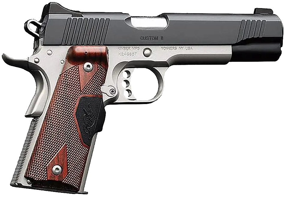 Kimber Mfg.,inc 3200387 Custom II Two-Tone LG 45 ACP 7+1 5″ Brushed Polished Black Brush Polished Small Rosewood Checkered Grip