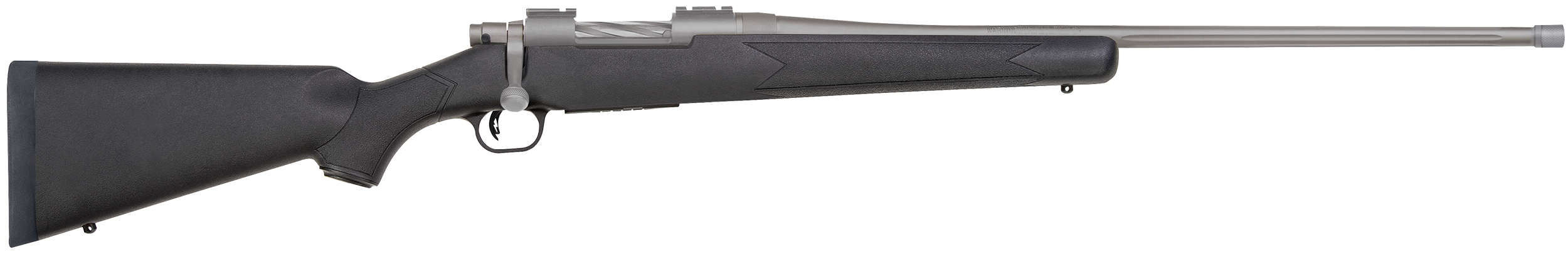 Mossberg 28245 Patriot  6.5 PRC 4+1 24″ Stainless Cerakote Fluted Threaded Barrel, Stainless Cerakote Drilled & Tapped Receiver, Fixed Black Synthetic Stock