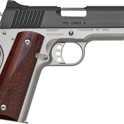 Kimber Mfg, Inc 3200320 Pro Carry II  45 ACP 7+1 4″ Stainless Match Grade Barrel, Matte Black Brushed Serrated Steel Slide, Satin Silver Aluminum Frame w/Beavertail, Rosewood Grip