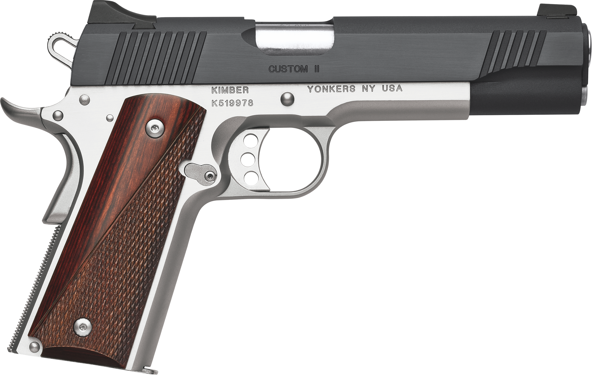 Kimber Mfg.,inc 3200334 Custom II Two-Tone 9mm 9+1 5″ Front Serrations Steel Slide Brush Polished Smooth/Checkered Rosewood Grip
