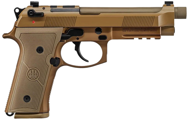 Beretta USA JS92M9A4G M9A4  9mm Luger 5.10″ Threaded Barrel 10+1, Flat Dark Earth Cerakote Polymer Frame, Serrated Steel Optic Cut Slide, Polymer Grip & Decocker Safety