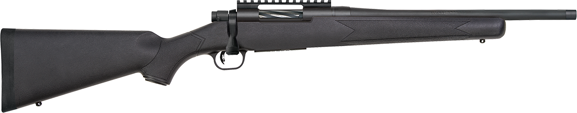 Mossberg 28227 Patriot Carbine 22-250 Rem 5+1 18″ Matte Blued Threaded Bull Barrel, Matte Blued Drilled & Tapped Receiver, Fixed Black Synthetic Stock