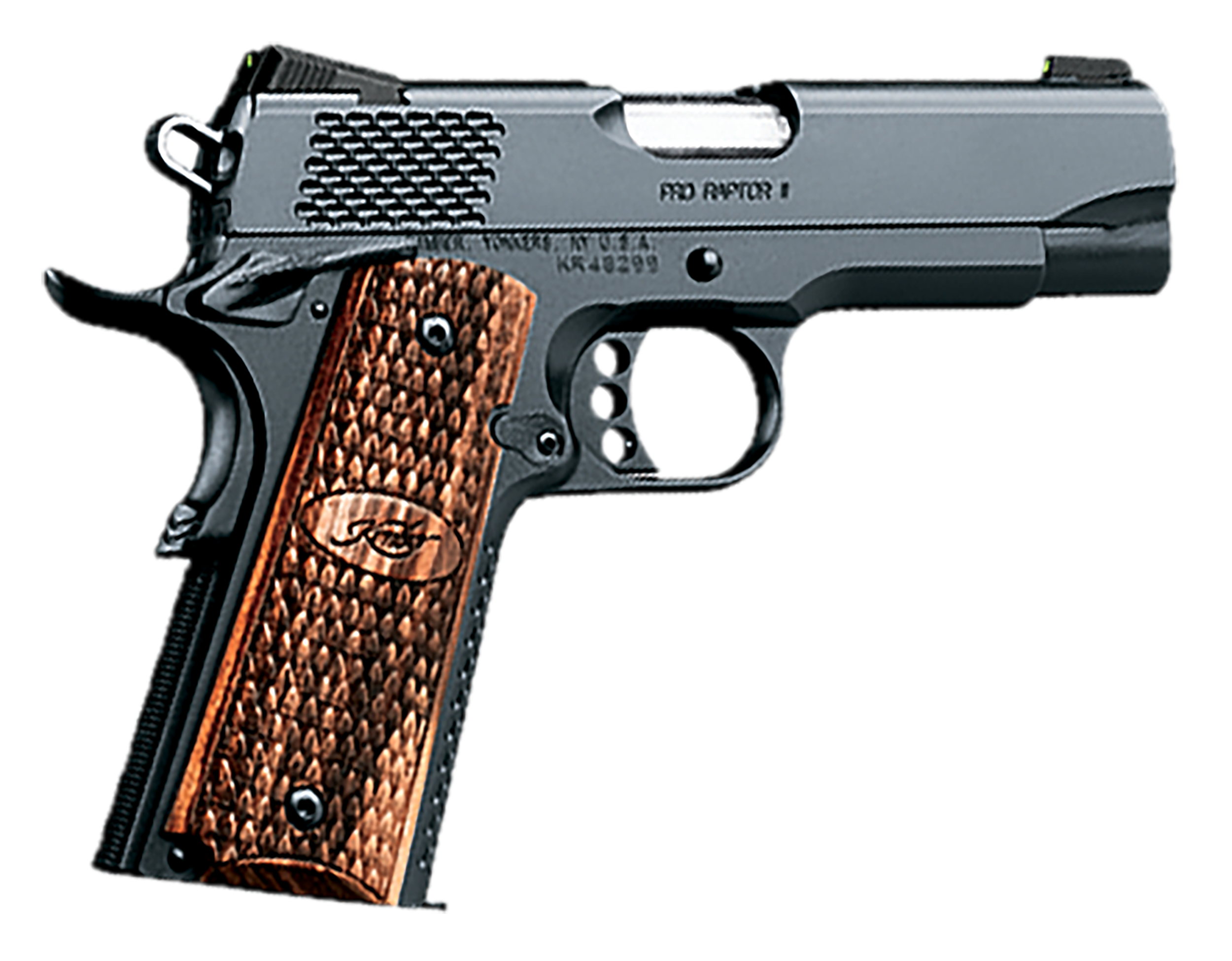 Kimber Mfg, Inc 3200118 Raptor II Pro 45 ACP 8+1 4″ Stainless Match Grade Barrel, Matte Black Serrated Steel Slide, Matte Black Steel Frame w/Beavertail, Zebrawood Grip