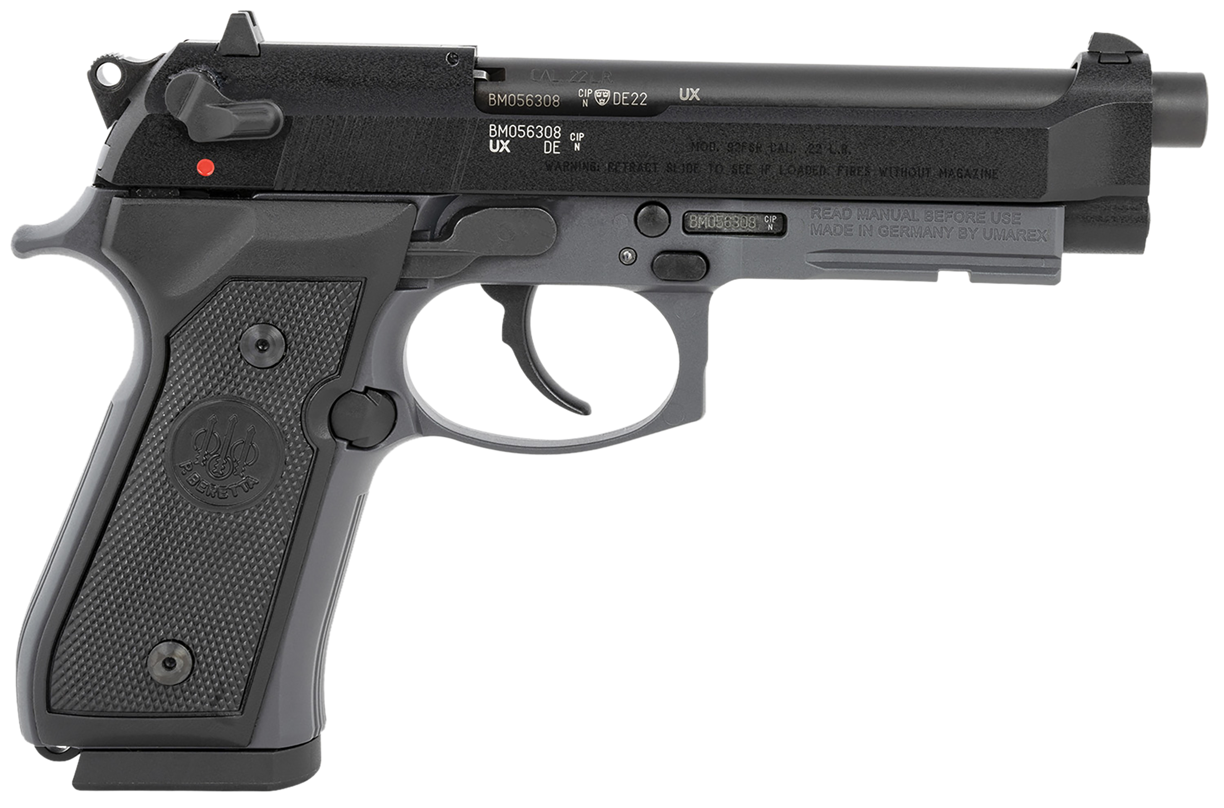 Beretta USA J90A192FSRF58 92FSR  Full Size Frame 22 LR 10+1 5.30″ Black Steel Barrel, Black Bruniton Serrated Slide, Sniper Gray Aluminum Frame w/Beavertail & Picatinny Rail, Ambidextrous