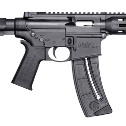 Smith & Wesson 13321 M&P15  Pistol 22 LR 8″ Black Carbon Steel Barrel 25+1, Black SB Tactical SBA3 Adjustable Arm Brace Stock, Black Magpul MOE Grip, Manual Safety, Optics Ready