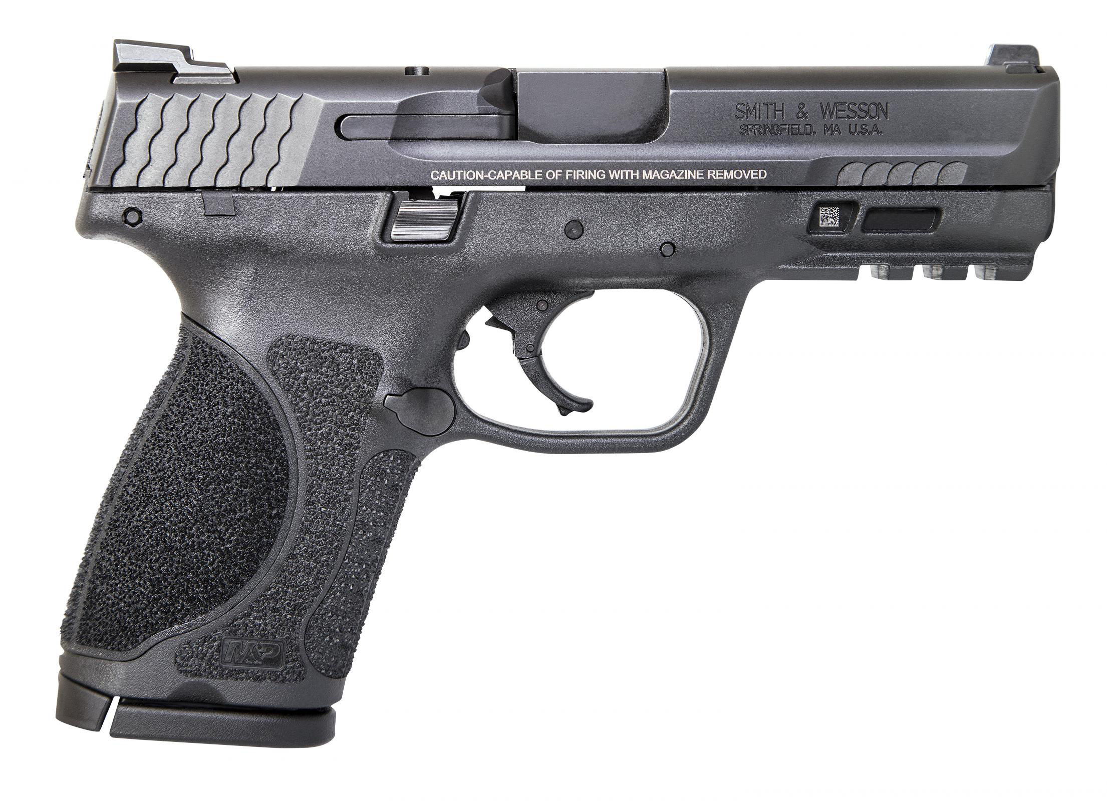 Smith & Wesson LE 12098 M&P 40 M2.0 Compact 40 Smith & Wesson (S&W) Double 4″ NTS 13+1 Black Interchangeable Backstrap Grip Black Polymer Frame Black Armornite Stainless Steel Slide
