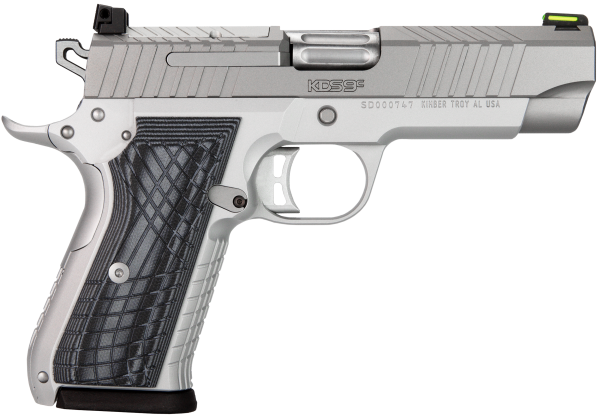 Kimber Mfg.,inc 3100013 KDS9C  9mm 10+1 4.09″ KimPro Silver  Front and Rear Serrations Stainless Steel Slide Gray and Black G10 Crosshatch Grip