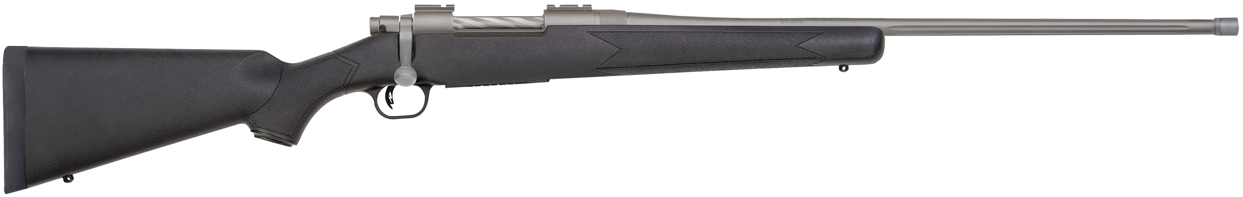 Mossberg 28135 Patriot  300 Win Mag 3+1 24″ Threaded/Fluted Barrel w/Recessed Match Crown, Cerakote Stainless Steel, Spiral-Fluted Bolt, Synthetic Stock, Drop Box Magazine, Adjustable LBA Trigger