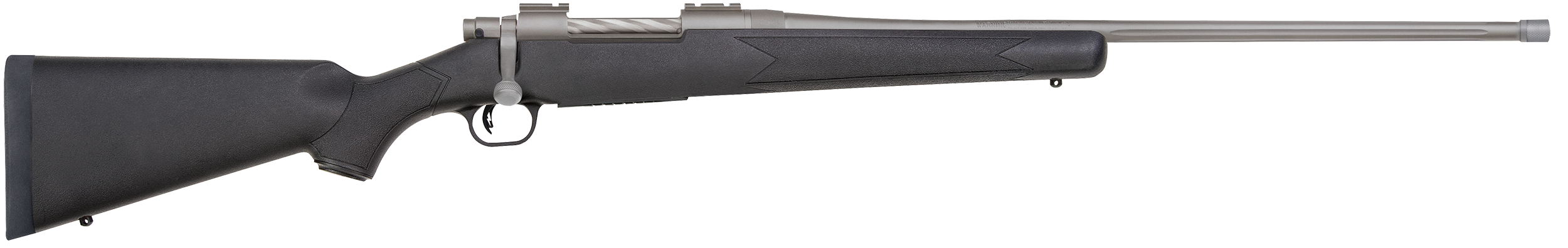 Mossberg 28261 Patriot  Full Size 7mm PRC 3+1 24″ Stainless Cerakote Fluted Threaded Barrel, Stainless Cerakote Drilled & Tapped Receiver, Fixed Black Synthetic Stock