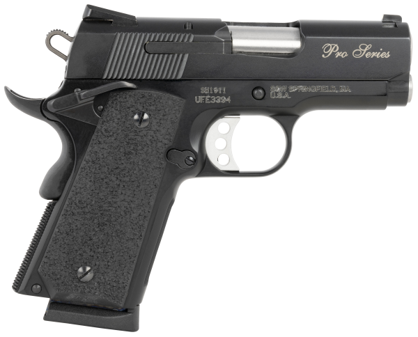 Smith & Wesson 178020 PC 1911 Pro Sub-Compact Frame 45 ACP 7+1, 3″ Stainless Steel Barrel, Black Serrated Carbon Steel Slide, Black Aluminum Frame w/Beavertail, Black Stippled Grip