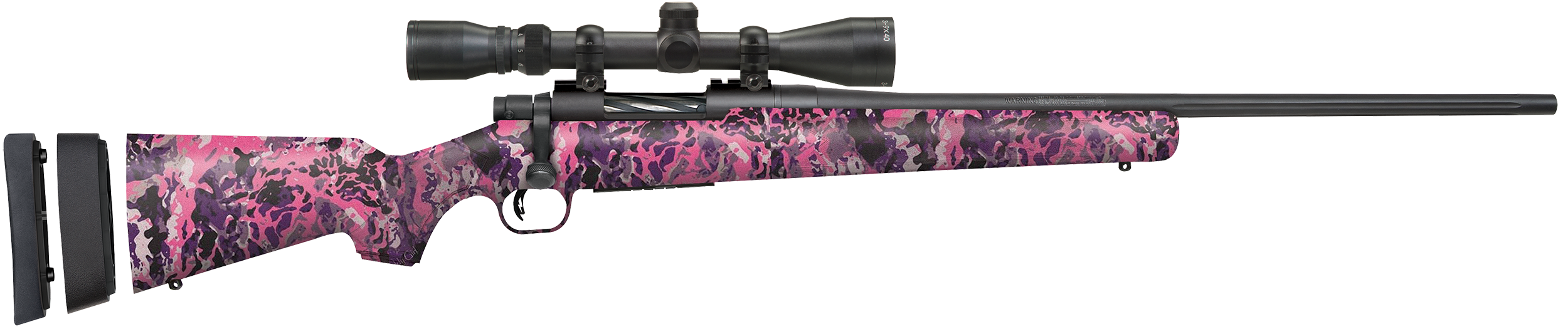 Mossberg 28258 Patriot Super Bantam w/Optic 350 Legend 4+1 22″ Matte Blued Fluted Threaded Barrel, Matte Blued Drilled & Tapped Receiver, Adj LOP Muddy Girl Wild Synthetic Stock, 3-9x40mm Duplex