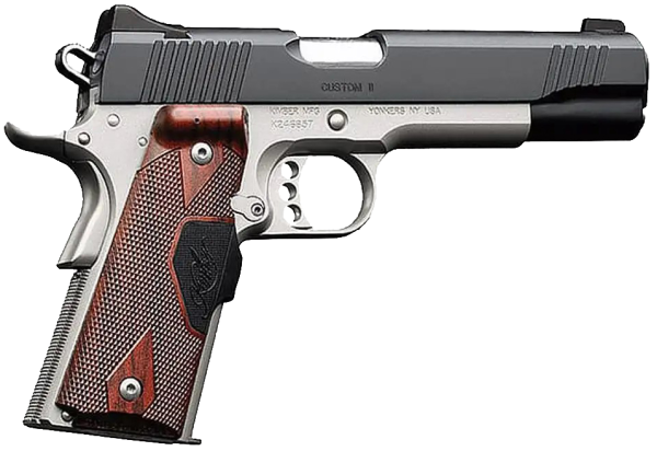 Kimber Mfg.,inc 3200387 Custom II Two-Tone LG 45 ACP 7+1 5″ Brushed Polished Black Brush Polished Small Rosewood Checkered Grip