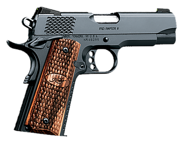 Kimber Mfg, Inc 3200118 Raptor II Pro 45 ACP 8+1 4″ Stainless Match Grade Barrel, Matte Black Serrated Steel Slide, Matte Black Steel Frame w/Beavertail, Zebrawood Grip
