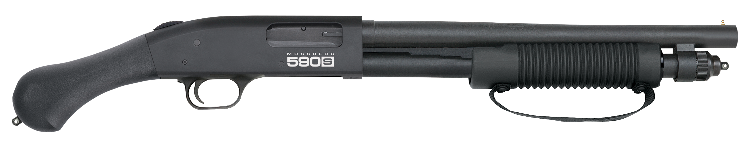 Mossberg 51601 590S Shockwave 12 Gauge 8+1(1.75″) 5+1(2.75″) 4+1(3″) 3″ Chamber, 14.375″ Barrel, Matte Blued Metal Finish, Corncob Forend w/Strap, Dual Extractors, Raptor Birdshead Grip Stock
