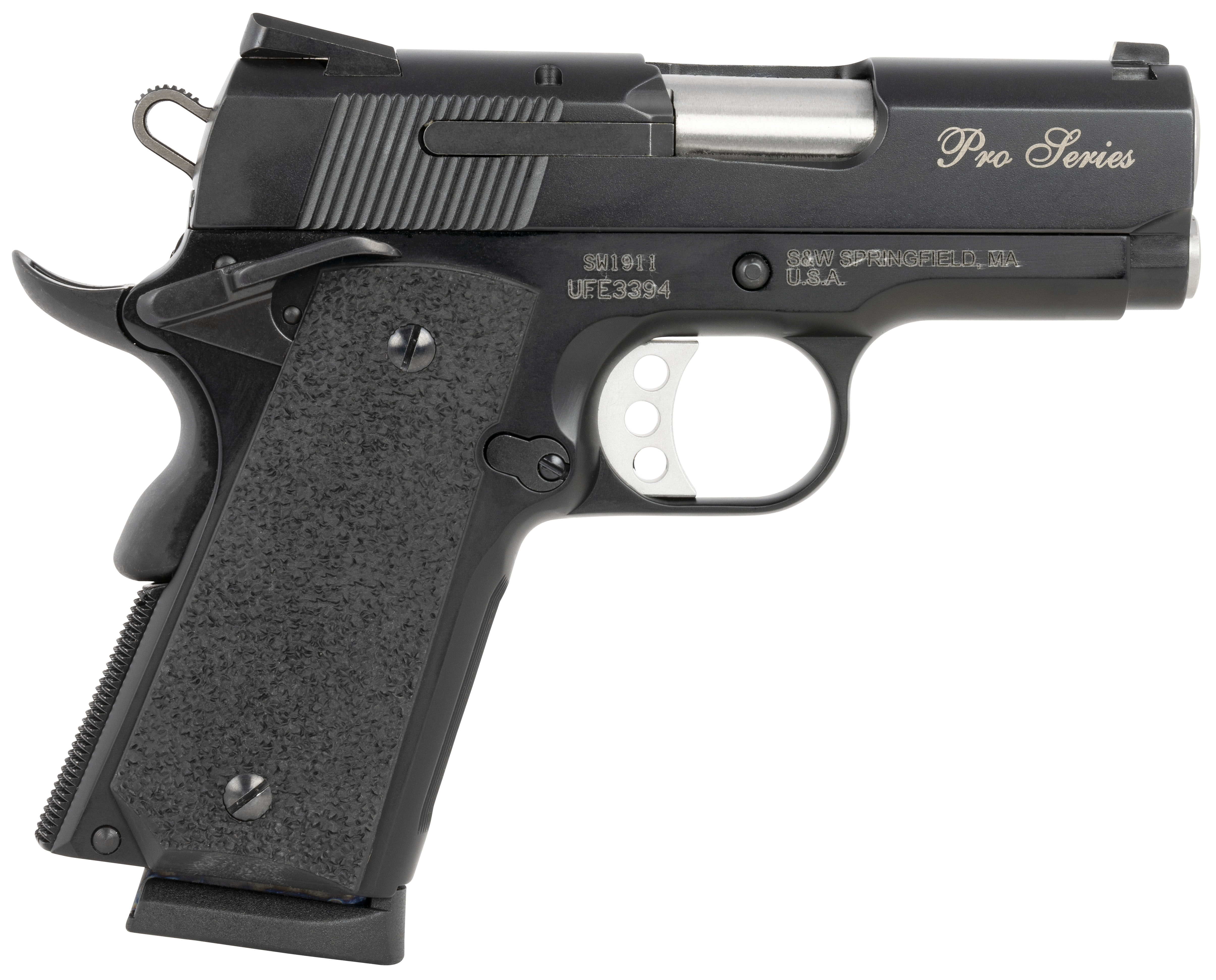 Smith & Wesson 178020 PC 1911 Pro Sub-Compact Frame 45 ACP 7+1, 3″ Stainless Steel Barrel, Black Serrated Carbon Steel Slide, Black Aluminum Frame w/Beavertail, Black Stippled Grip