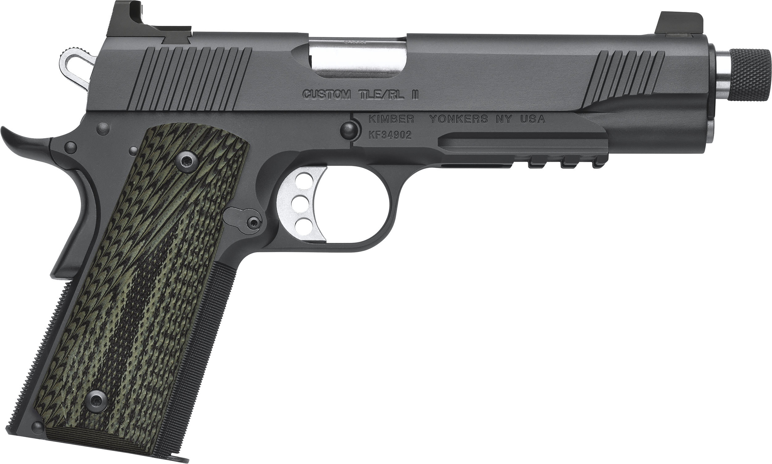 Kimber Mfg, Inc 3200337 TLE II  45 ACP 7+1 5″ Stainless Threaded Barrel, Matte Black Serrated Steel Slide, Matte Black Steel Frame w/Beavertail & Picatinny Rail, Aggressively Textures G-10 Grip