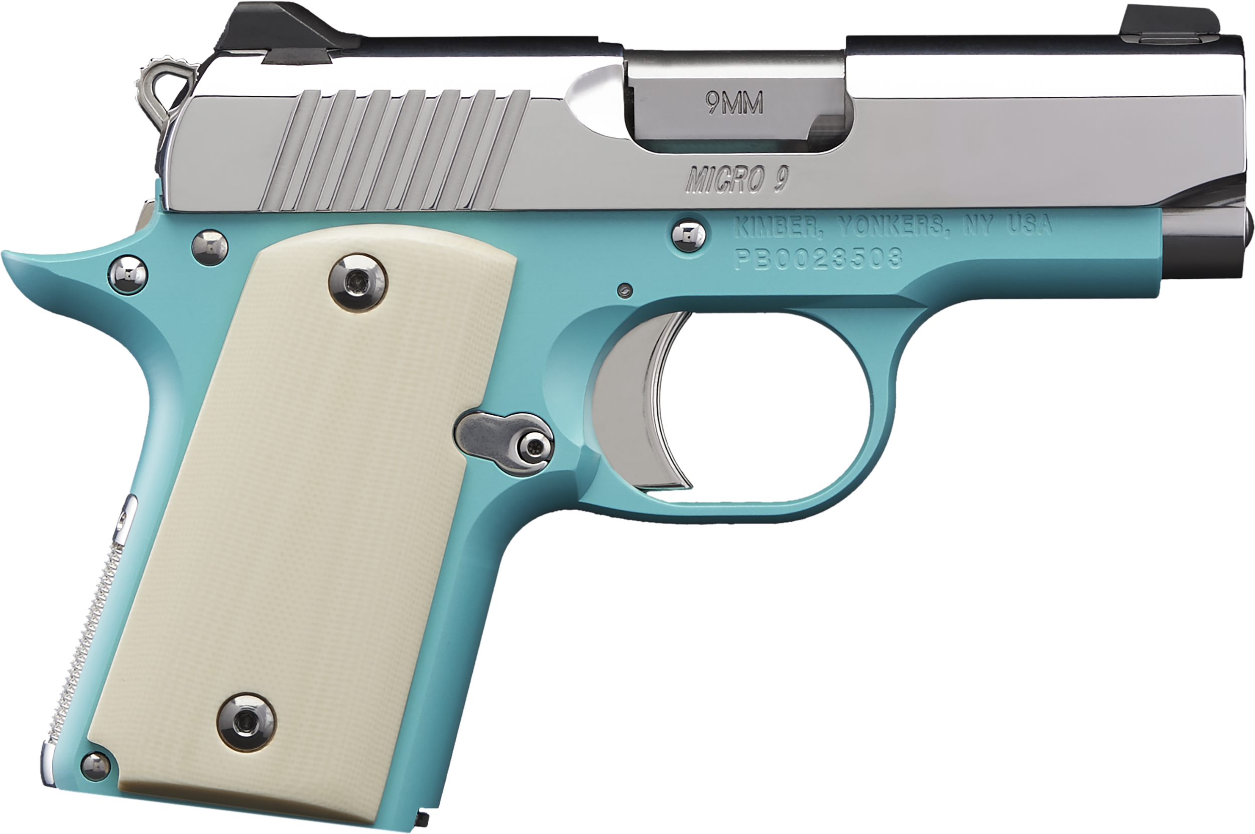 Kimber Mfg.,inc 3700647 Micro 9 Bel Air NS 9mm 6+1 3.15″ Stainless Steel Slide Bel Air Blue Mirror-Polished Ivory G-10 Grip