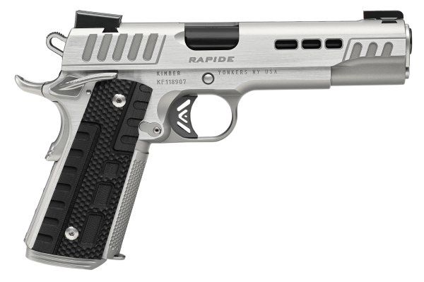 Kimber Mfg.,inc 3000427 Rapide Frost 45 ACP 8+1 5″ Black DLC Stainless Steel Barrel, Kimpro II Silver Lightening Cut/Serrated Stainless Steel Slide & Frame w/Beavertail, Black G10 Grip