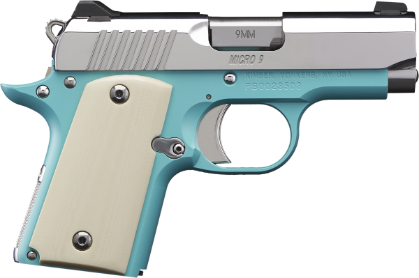 Kimber Mfg.,inc 3700647 Micro 9 Bel Air NS 9mm 6+1 3.15″ Stainless Steel Slide Bel Air Blue Mirror-Polished Ivory G-10 Grip
