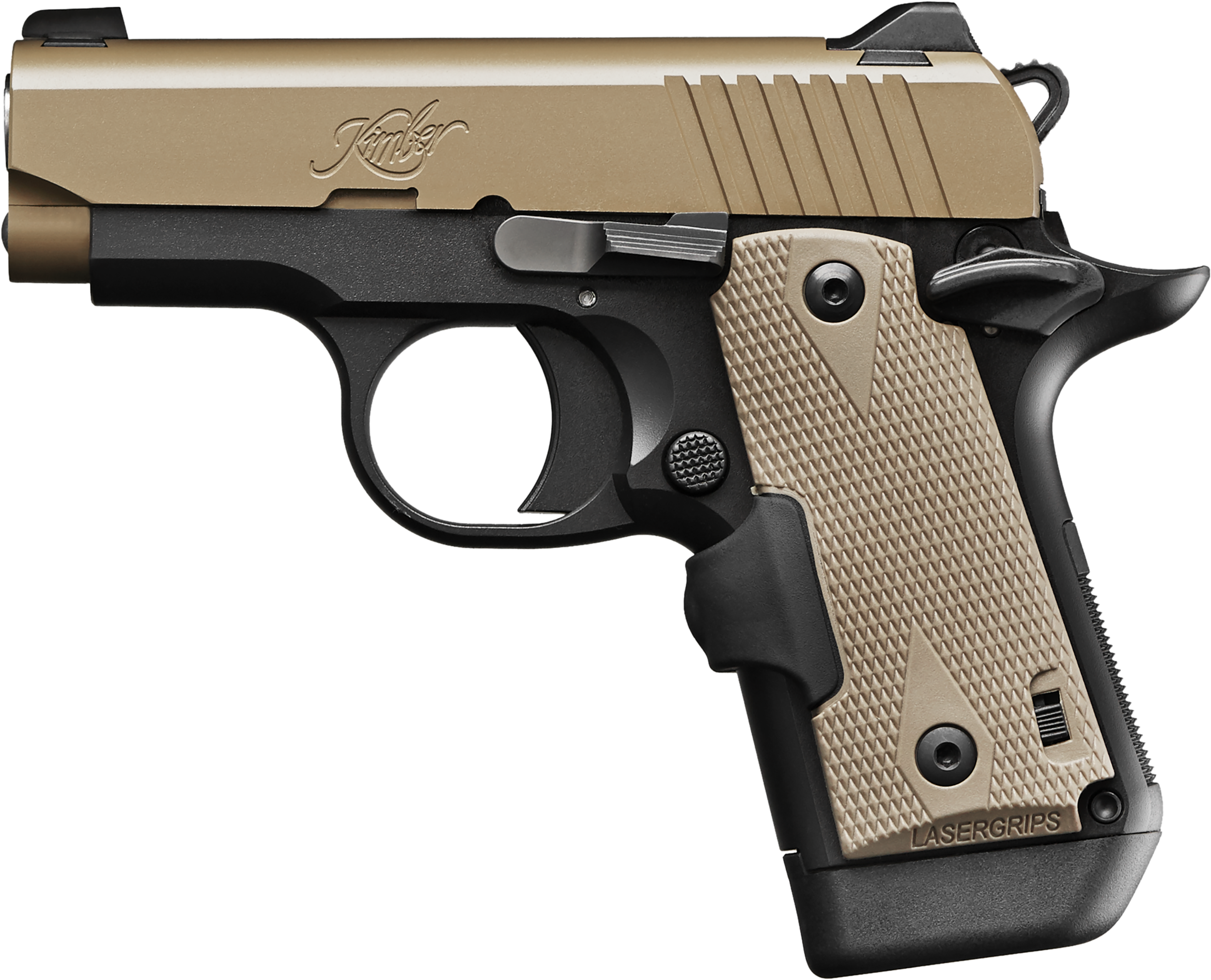 Kimber Mfg.,inc 3300209 Micro Desert Tan LG NS 380 ACP 7+1 2.75″ Matte Black Stainless Steel Slide Crimson Trace Lasergrips Grip