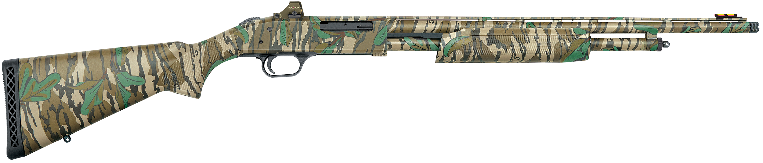 Mossberg 50133 500 Turkey Full Size 410 Gauge Pump 3″ 5+1 20″ Mossy Oak Greenleaf Vent Rib Barrel & Optics Cut Steel Receiver, Mossy Oak Greenleaf Synthetic Stock, Holosun 407K Red Dot
