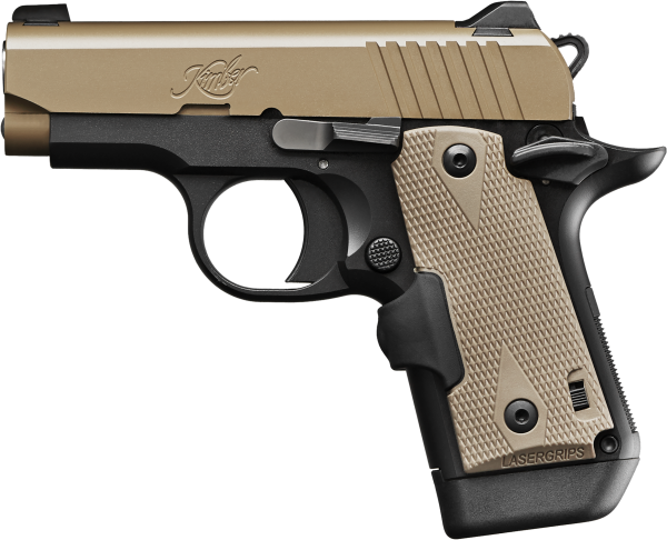 Kimber Mfg.,inc 3300209 Micro Desert Tan LG NS 380 ACP 7+1 2.75″ Matte Black Stainless Steel Slide Crimson Trace Lasergrips Grip