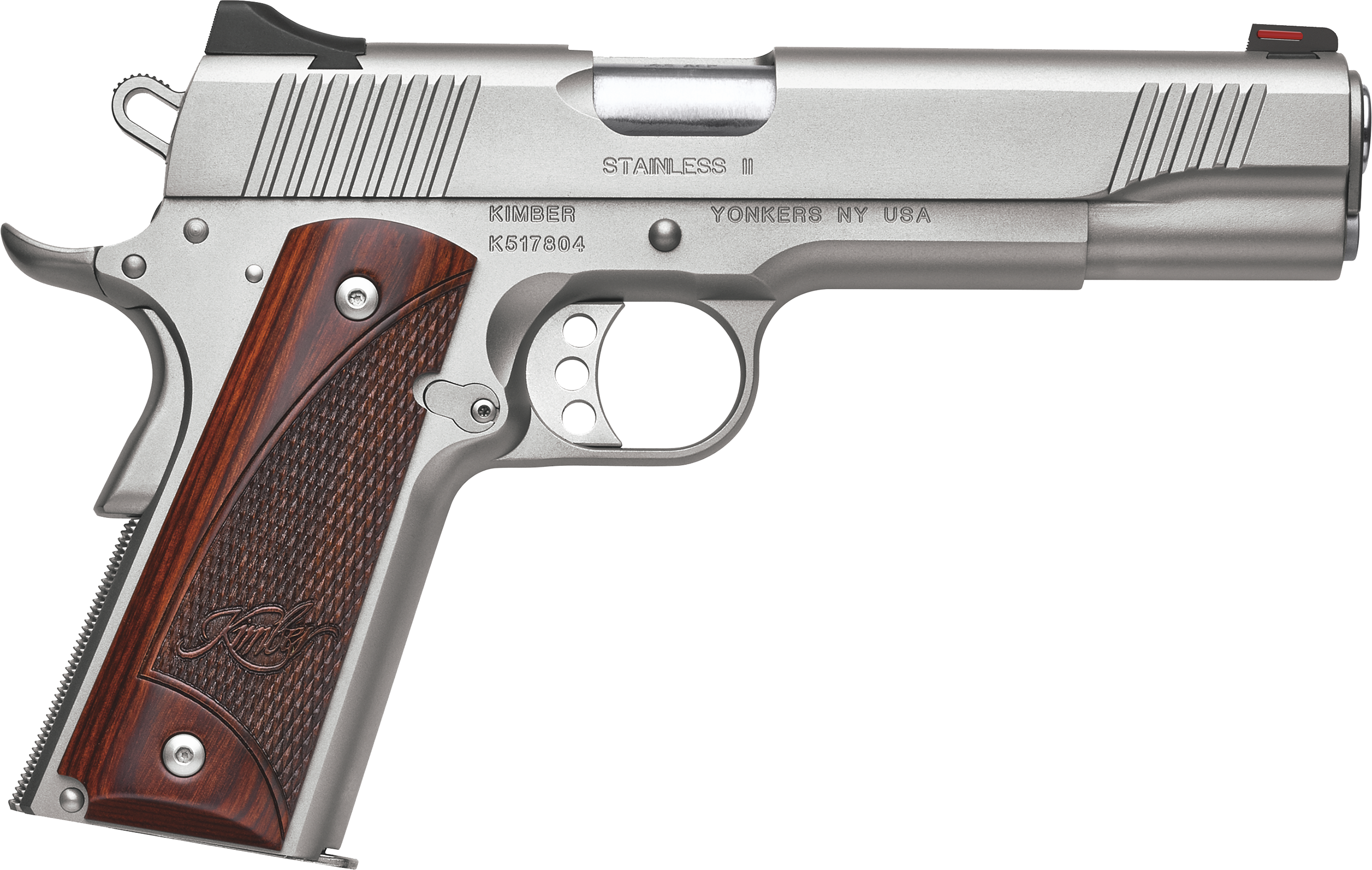 Kimber Mfg, Inc 3200327 Stainless II  Full Size Frame 9mm Luger 9+1 5″ Stainless Match Grade Barrel, Satin Silver Serrated Stainless Steel Slide & Frame w/Beavertail, Rosewood Grip
