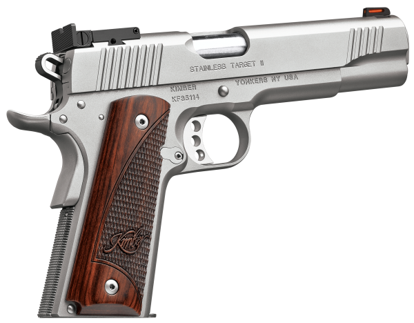 Kimber Mfg, Inc 3200326 Stainless II Target Full Size Frame 9mm Luger 9+1 5″ Stainless Match Grade Barrel, Satin Silver Serrated Stainless Steel Slide & Frame w/Beavertail, Rosewood Grip